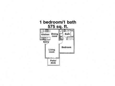 Floor plan for 1 bed, 1 bath, 575 sqft